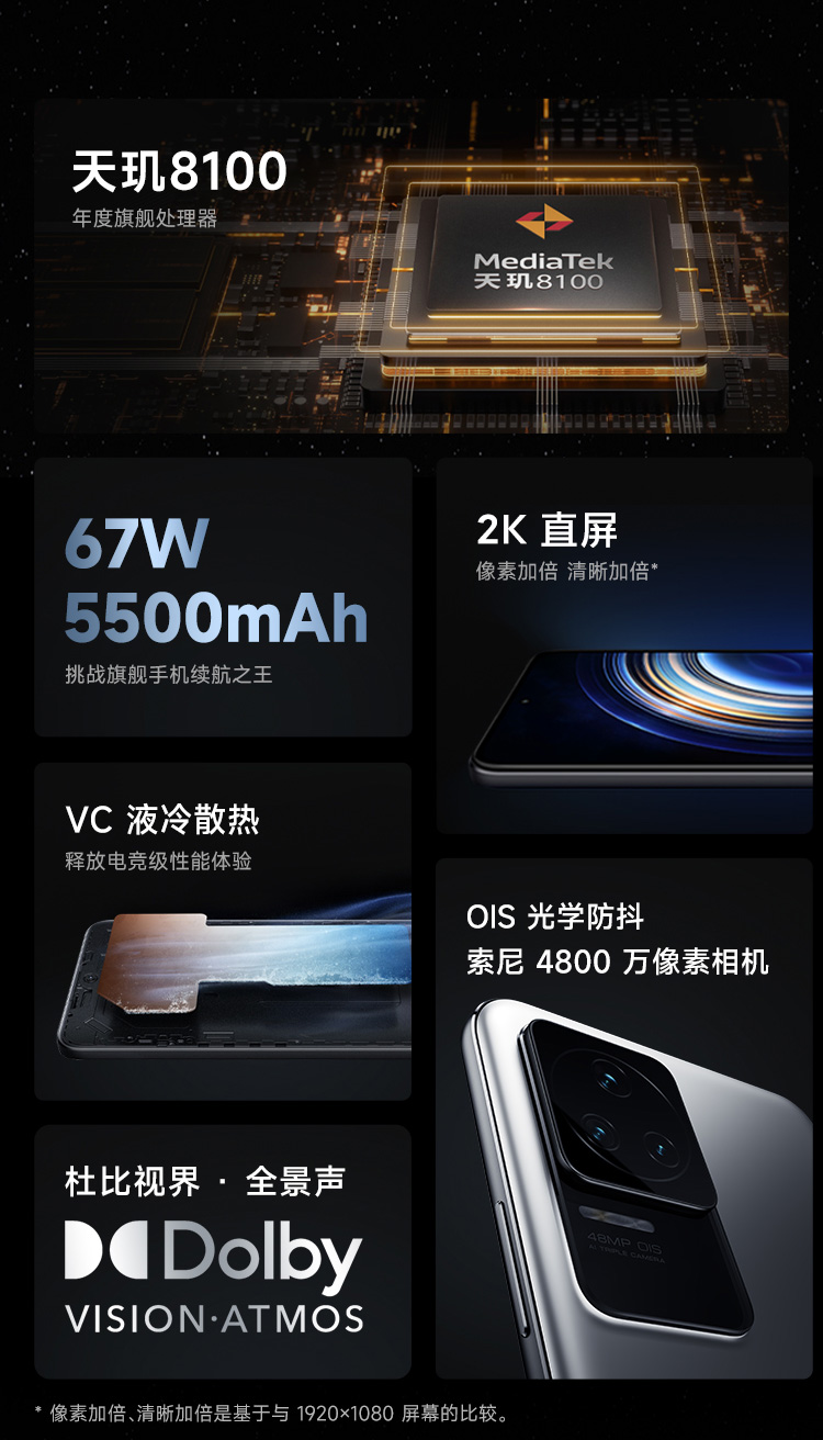 Redmi K50 天玑8100 2K柔性直屏 OIS光学防抖 67W快充 5500mAh大电量 5G智能手机 小米红米